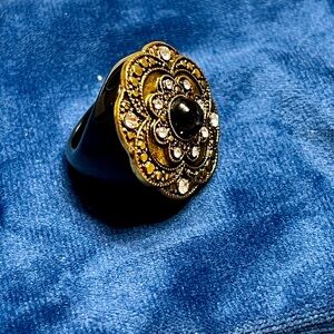BEBE Black and Gold Statement Ring